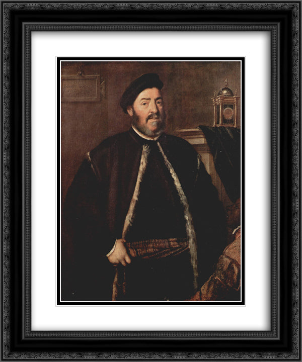 Portrait of Fabrizio Salvaresio 20x24 Black Ornate Wood Framed Art Print Poster with Double Matting by Titian