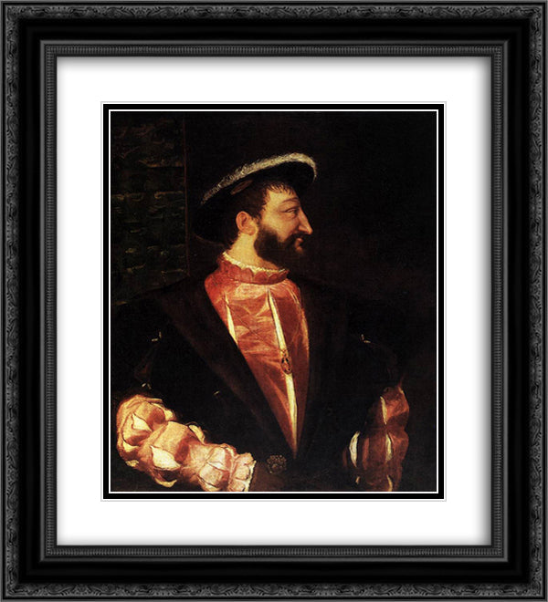 Portrait of Francis I 20x22 Black Ornate Wood Framed Art Print Poster with Double Matting by Titian