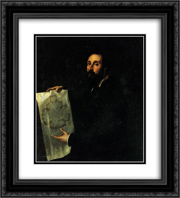 Portrait of Giulio Romano 20x22 Black Ornate Wood Framed Art Print Poster with Double Matting by Titian