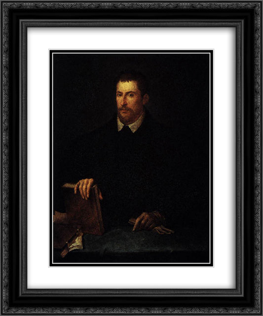 Portrait of Ippolito Riminaldi 20x24 Black Ornate Wood Framed Art Print Poster with Double Matting by Titian