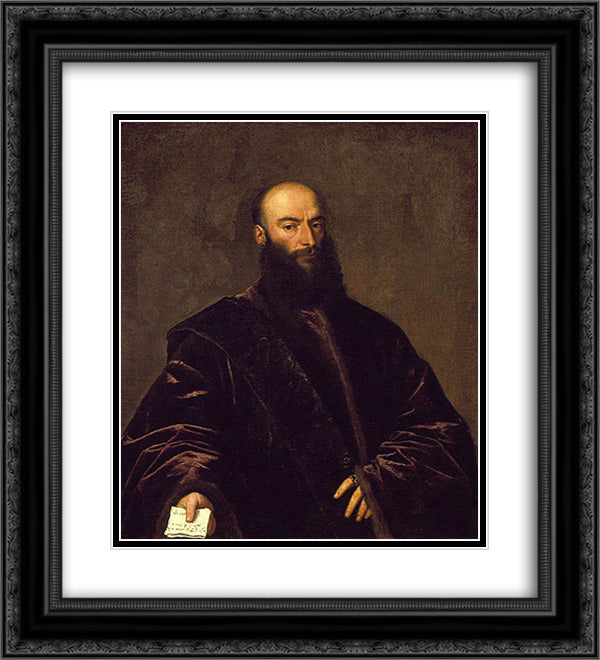 Portrait of Jacopo (Giacomo) Dolfin 20x22 Black Ornate Wood Framed Art Print Poster with Double Matting by Titian