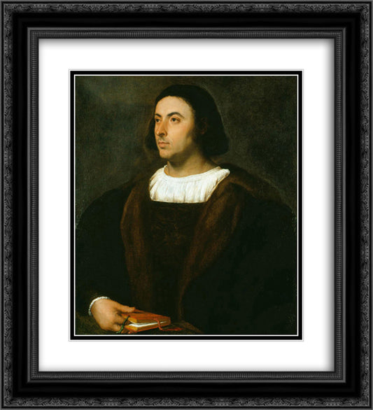 Portrait of Jacopo Sannazaro 20x22 Black Ornate Wood Framed Art Print Poster with Double Matting by Titian