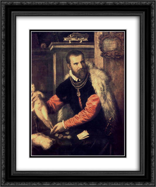 Portrait of Jacopo Strada 20x24 Black Ornate Wood Framed Art Print Poster with Double Matting by Titian