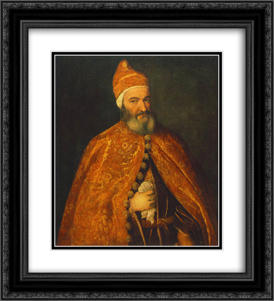 Portrait of Marcantonio Trevisani 20x22 Black Ornate Wood Framed Art Print Poster with Double Matting by Titian