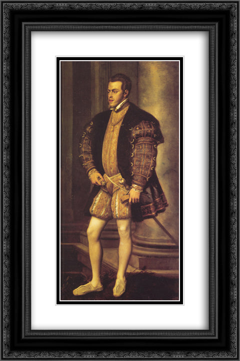 Portrait of Philip II 16x24 Black Ornate Wood Framed Art Print Poster with Double Matting by Titian