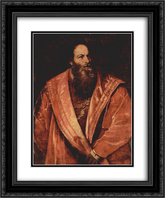 Portrait of Pietro Aretino 20x24 Black Ornate Wood Framed Art Print Poster with Double Matting by Titian