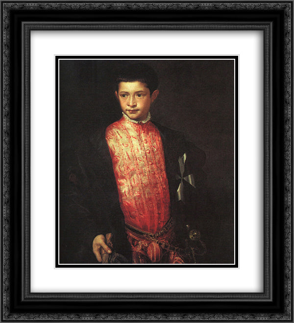 Portrait of Ranuccio Farnese 20x22 Black Ornate Wood Framed Art Print Poster with Double Matting by Titian