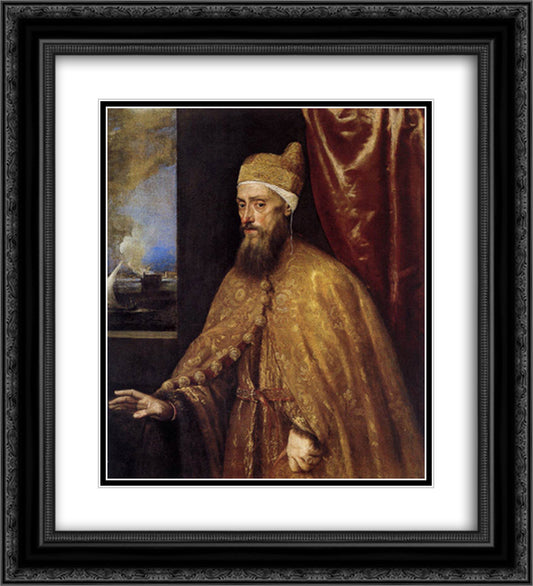 Portrait of the Doge Francesco Venier 20x22 Black Ornate Wood Framed Art Print Poster with Double Matting by Titian