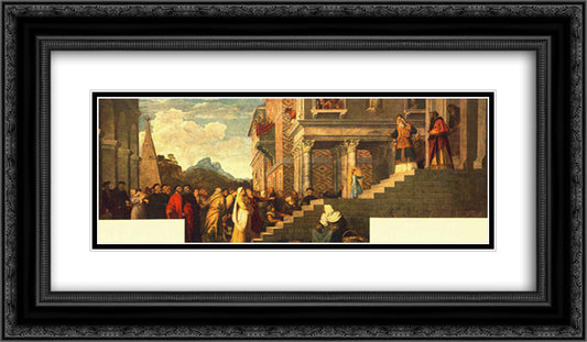 Presentation of the Virgin at the Temple 24x14 Black Ornate Wood Framed Art Print Poster with Double Matting by Titian