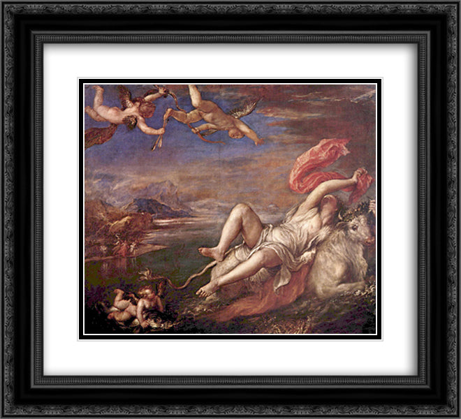 Rape of Europe 22x20 Black Ornate Wood Framed Art Print Poster with Double Matting by Titian