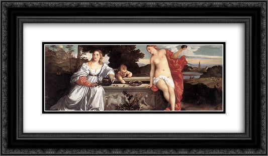 Sacred and Profane Love 24x14 Black Ornate Wood Framed Art Print Poster with Double Matting by Titian