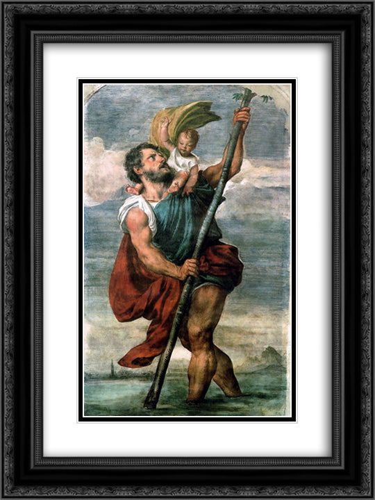 Saint Christopher 18x24 Black Ornate Wood Framed Art Print Poster with Double Matting by Titian