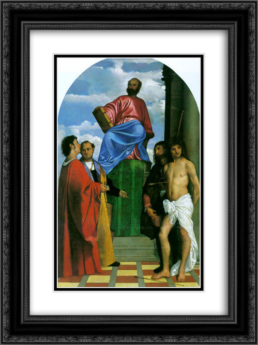 Saint Mark Enthroned 18x24 Black Ornate Wood Framed Art Print Poster with Double Matting by Titian