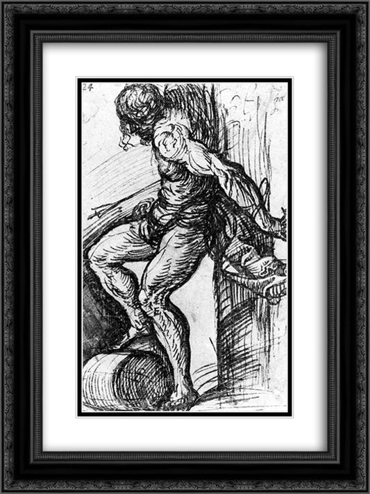 Saint Sebastian at the resurrection altin Brescia 18x24 Black Ornate Wood Framed Art Print Poster with Double Matting by Titian