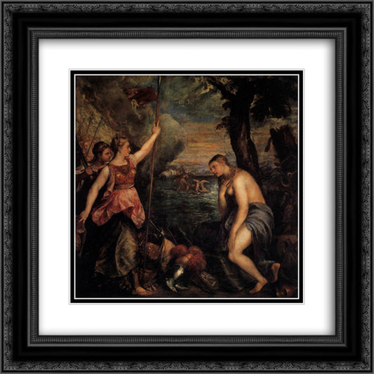 Spain Succouring Religion 20x20 Black Ornate Wood Framed Art Print Poster with Double Matting by Titian