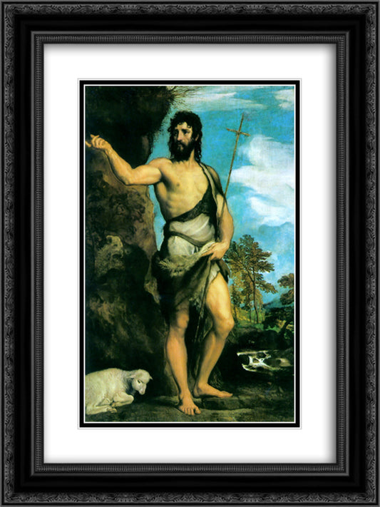 St. John the Baptist 18x24 Black Ornate Wood Framed Art Print Poster with Double Matting by Titian