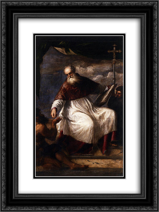 St John the Almsgiver 18x24 Black Ornate Wood Framed Art Print Poster with Double Matting by Titian