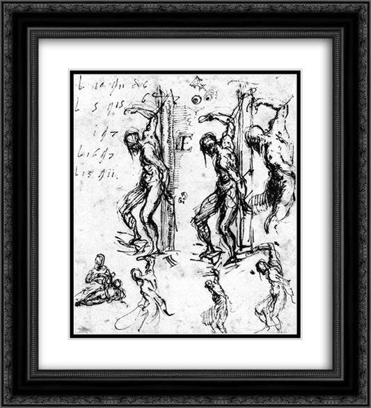 Studies of Saint Sebastian 20x22 Black Ornate Wood Framed Art Print Poster with Double Matting by Titian