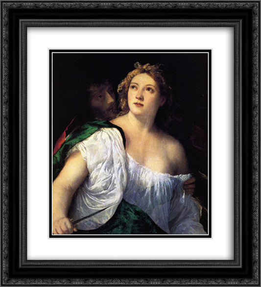 Suicide of Lucretia 20x22 Black Ornate Wood Framed Art Print Poster with Double Matting by Titian