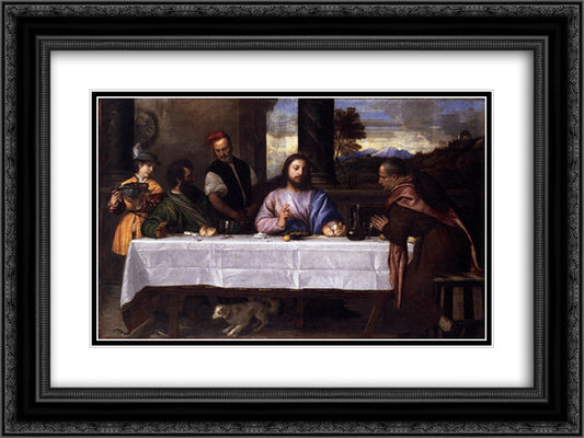 Supper at Emmaus 24x18 Black Ornate Wood Framed Art Print Poster with Double Matting by Titian