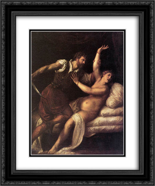 Tarquin and Lucretia 20x24 Black Ornate Wood Framed Art Print Poster with Double Matting by Titian