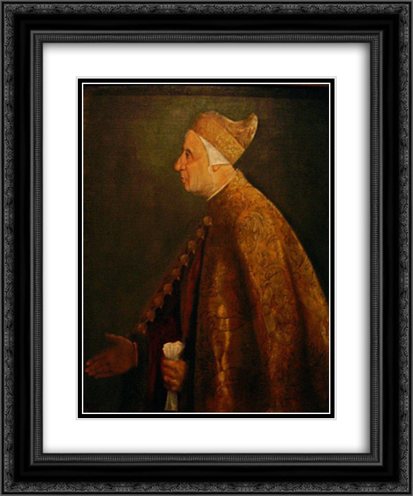 The Doge Niccolo Marcello 20x24 Black Ornate Wood Framed Art Print Poster with Double Matting by Titian