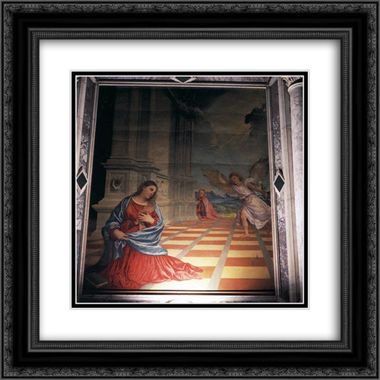 The Annunciation 20x20 Black Ornate Wood Framed Art Print Poster with Double Matting by Titian