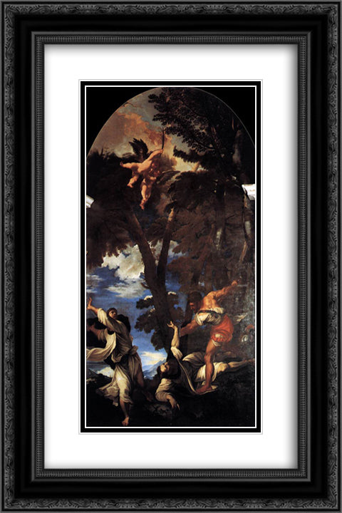 The Death of St Peter Martyr 16x24 Black Ornate Wood Framed Art Print Poster with Double Matting by Titian