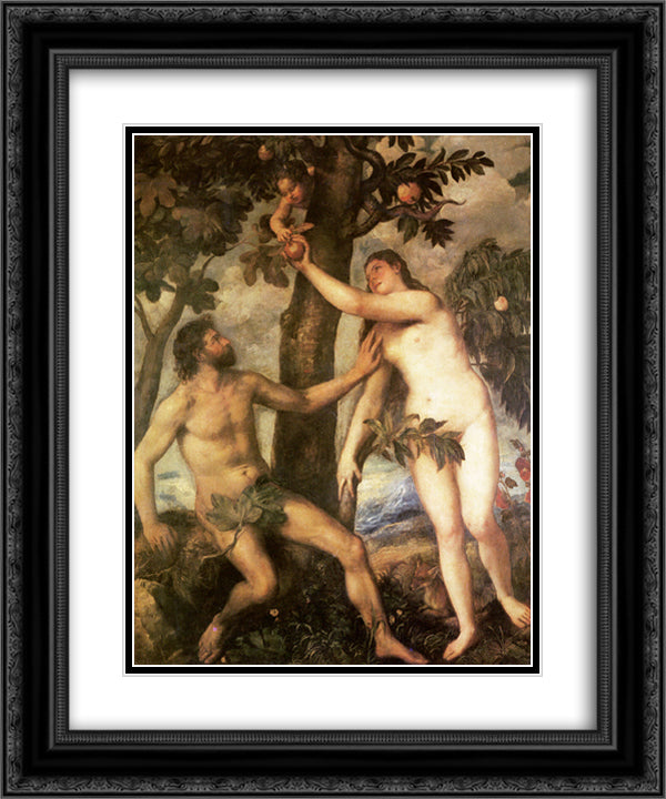 The Fall of Man 20x24 Black Ornate Wood Framed Art Print Poster with Double Matting by Titian