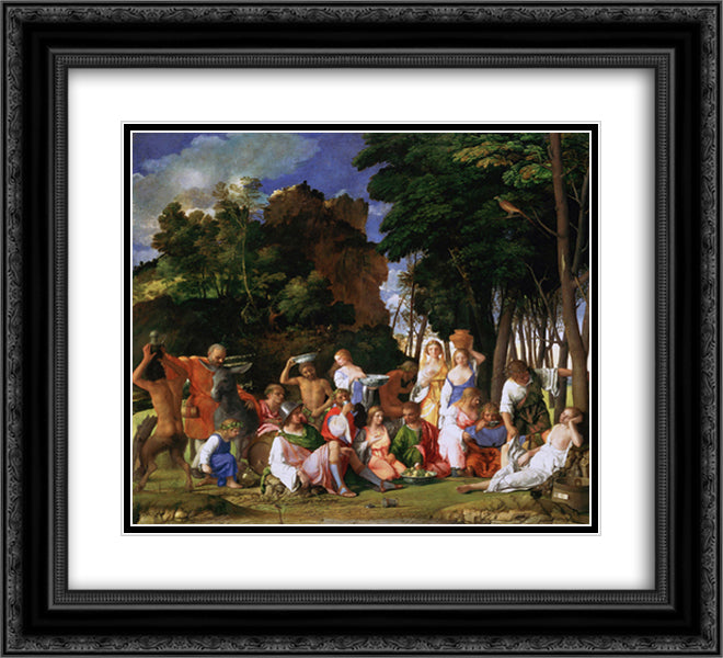 The Feast of the Gods 22x20 Black Ornate Wood Framed Art Print Poster with Double Matting by Titian