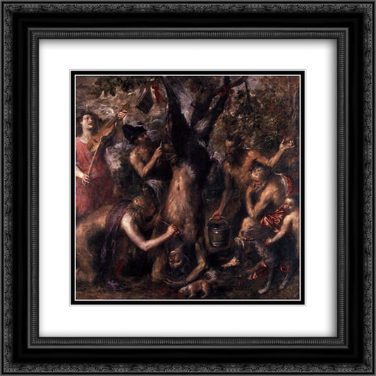 The Flaying of Marsyas 20x20 Black Ornate Wood Framed Art Print Poster with Double Matting by Titian