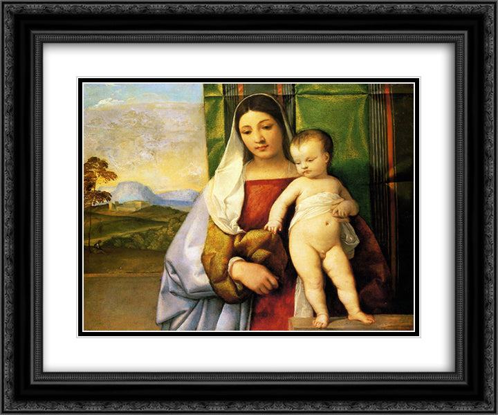 The Gipsy Madonna 24x20 Black Ornate Wood Framed Art Print Poster with Double Matting by Titian