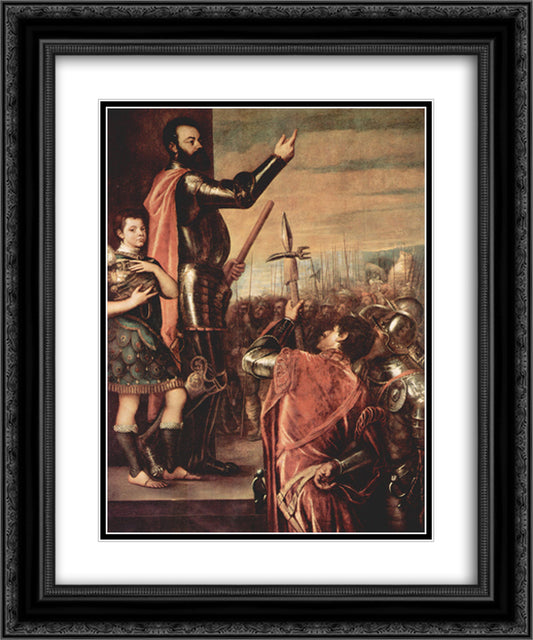 The Marchese del Vasto Addressing his Troops 20x24 Black Ornate Wood Framed Art Print Poster with Double Matting by Titian