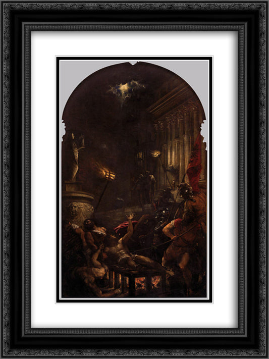 The Martyrdom of St. Lawrence 18x24 Black Ornate Wood Framed Art Print Poster with Double Matting by Titian