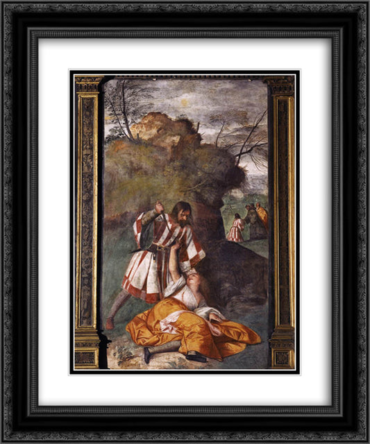 The Miracle of the Jealous Husband 20x24 Black Ornate Wood Framed Art Print Poster with Double Matting by Titian