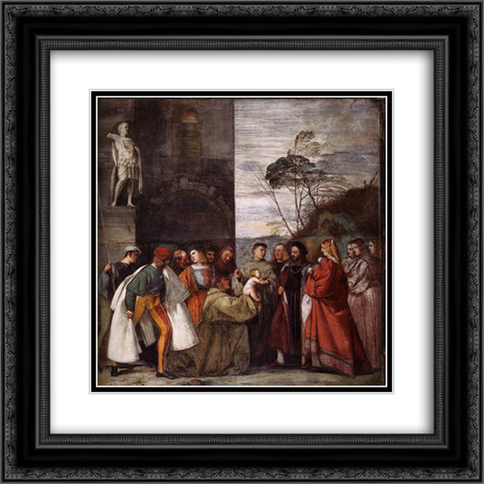 The Miracle of the Newborn Child 20x20 Black Ornate Wood Framed Art Print Poster with Double Matting by Titian