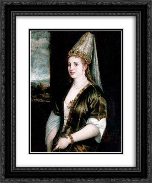 The Red Sultana 20x24 Black Ornate Wood Framed Art Print Poster with Double Matting by Titian