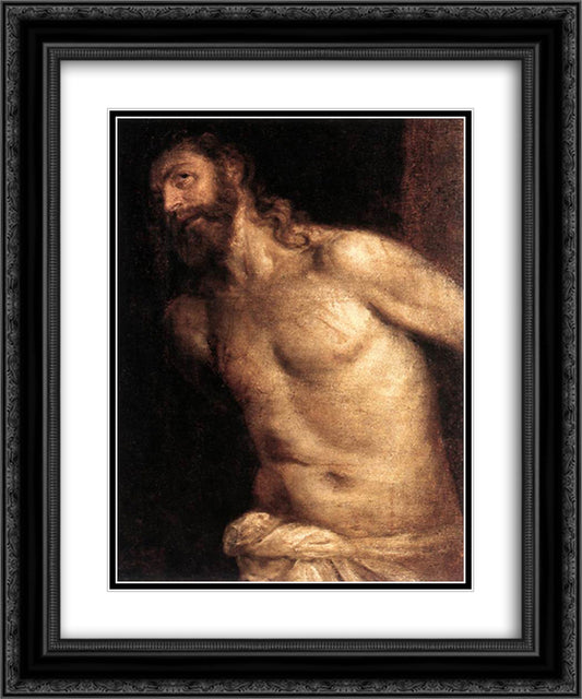 The Scourging of Christ 20x24 Black Ornate Wood Framed Art Print Poster with Double Matting by Titian