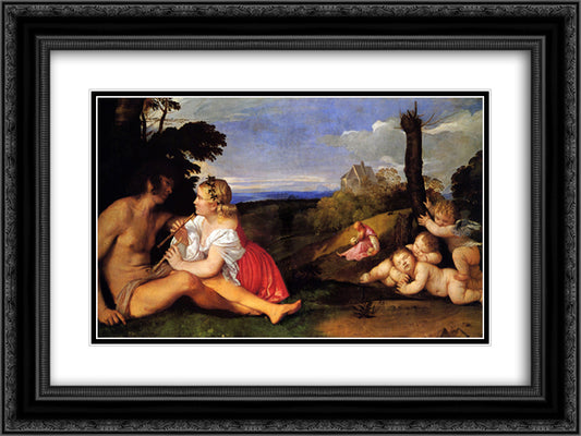 The Three Ages of Man 24x18 Black Ornate Wood Framed Art Print Poster with Double Matting by Titian