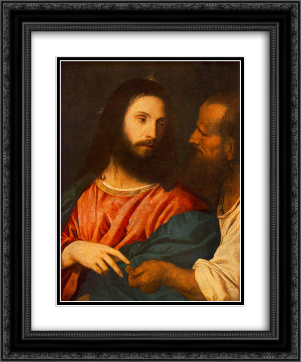 The Tribute Money 20x24 Black Ornate Wood Framed Art Print Poster with Double Matting by Titian