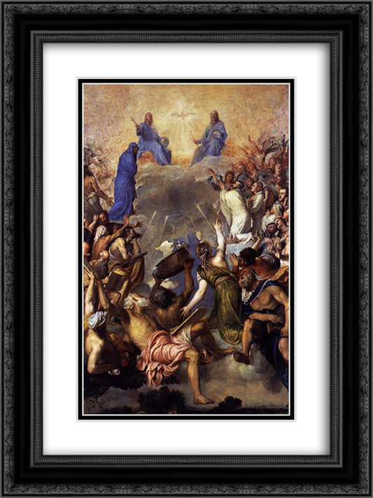 The Trinity in Glory 18x24 Black Ornate Wood Framed Art Print Poster with Double Matting by Titian