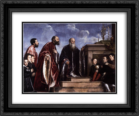 The Vendramin Family Venerating a Relic of the True Cross 24x20 Black Ornate Wood Framed Art Print Poster with Double Matting by Titian