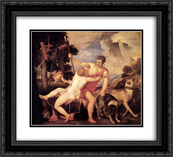 Venus and Adonis 22x20 Black Ornate Wood Framed Art Print Poster with Double Matting by Titian