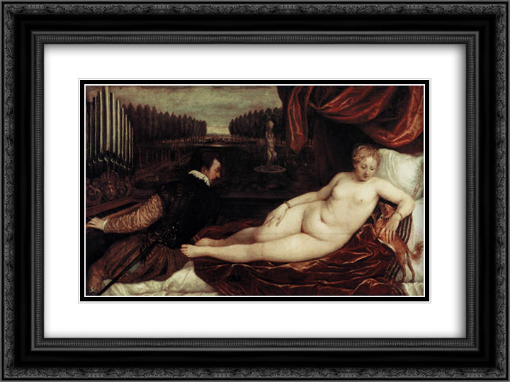 Venus and an Organist and a Little Dog 24x18 Black Ornate Wood Framed Art Print Poster with Double Matting by Titian