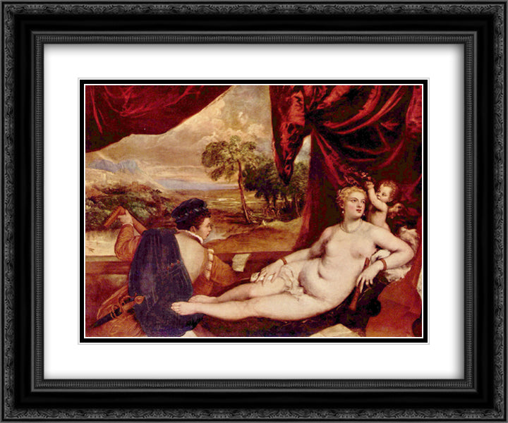 Venus and the Lute Player 24x20 Black Ornate Wood Framed Art Print Poster with Double Matting by Titian