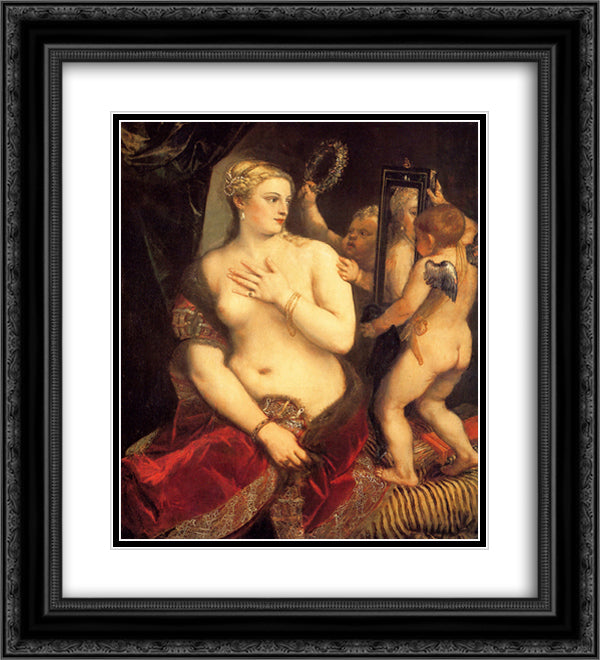 Venus in front of the mirror 20x22 Black Ornate Wood Framed Art Print Poster with Double Matting by Titian