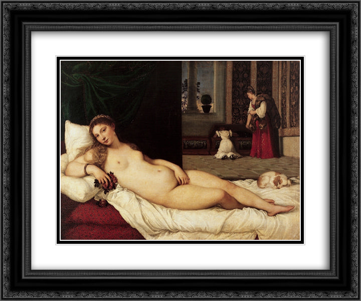 Venus of Urbino 24x20 Black Ornate Wood Framed Art Print Poster with Double Matting by Titian