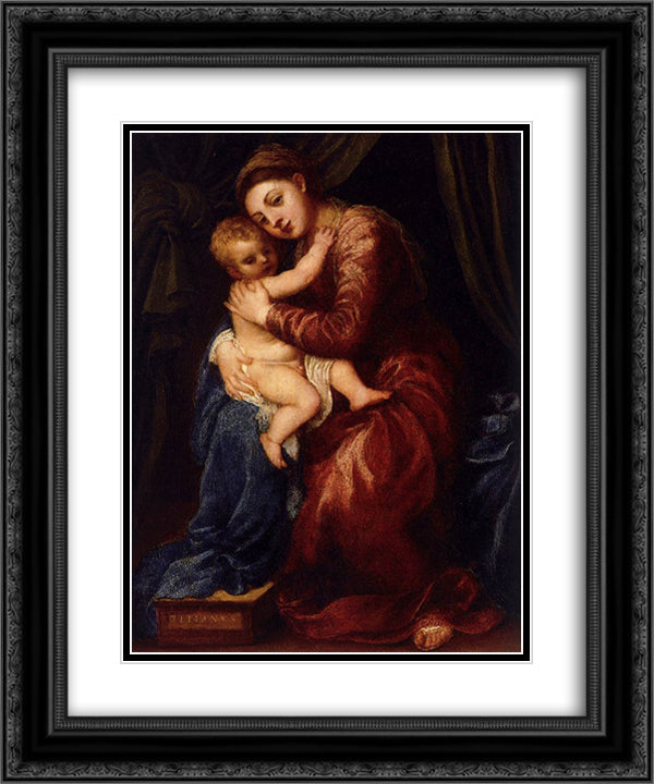 Virgin and Child 20x24 Black Ornate Wood Framed Art Print Poster with Double Matting by Titian