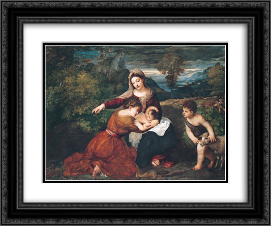 Virgin and Child with Saint and Saint John 24x20 Black Ornate Wood Framed Art Print Poster with Double Matting by Titian