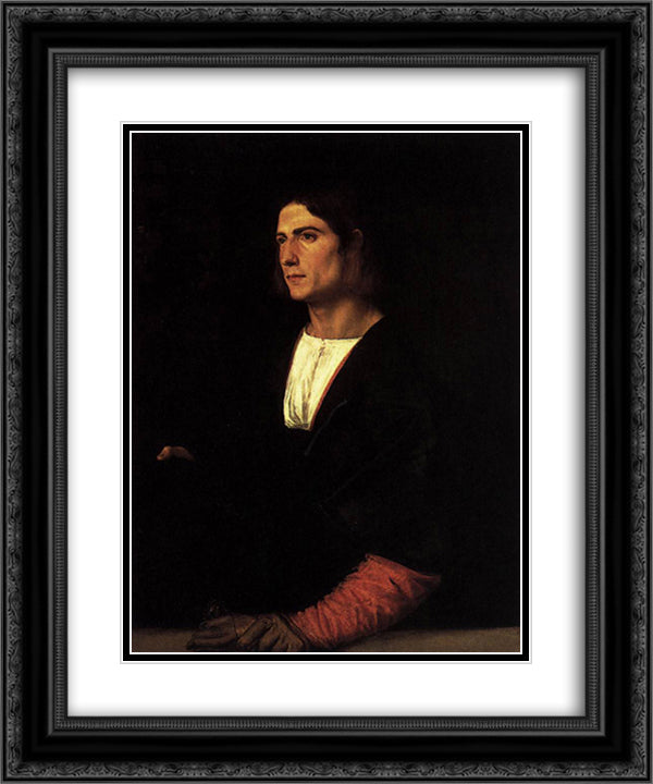 Young Man with Cap and Gloves 20x24 Black Ornate Wood Framed Art Print Poster with Double Matting by Titian